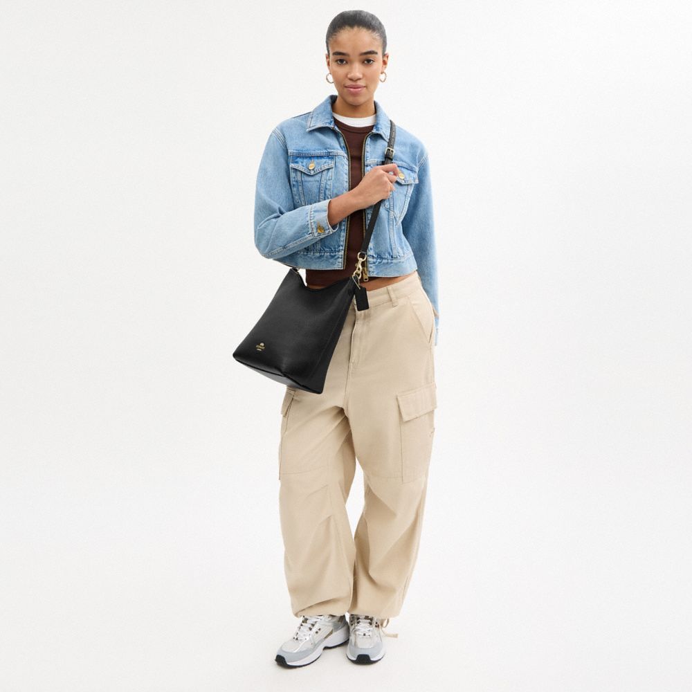COACH®,Laurel Large Shoulder Bag,Leather,Shoulder Bag,Logo,Metal,Casual,Black,Detail View