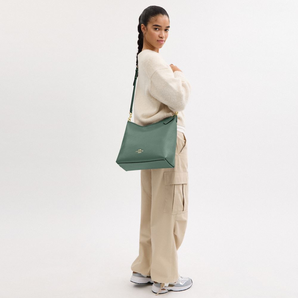 COACH®,Laurel Large Shoulder Bag,Leather,Shoulder Bag,Logo,Metal,Casual,Teal,Detail View