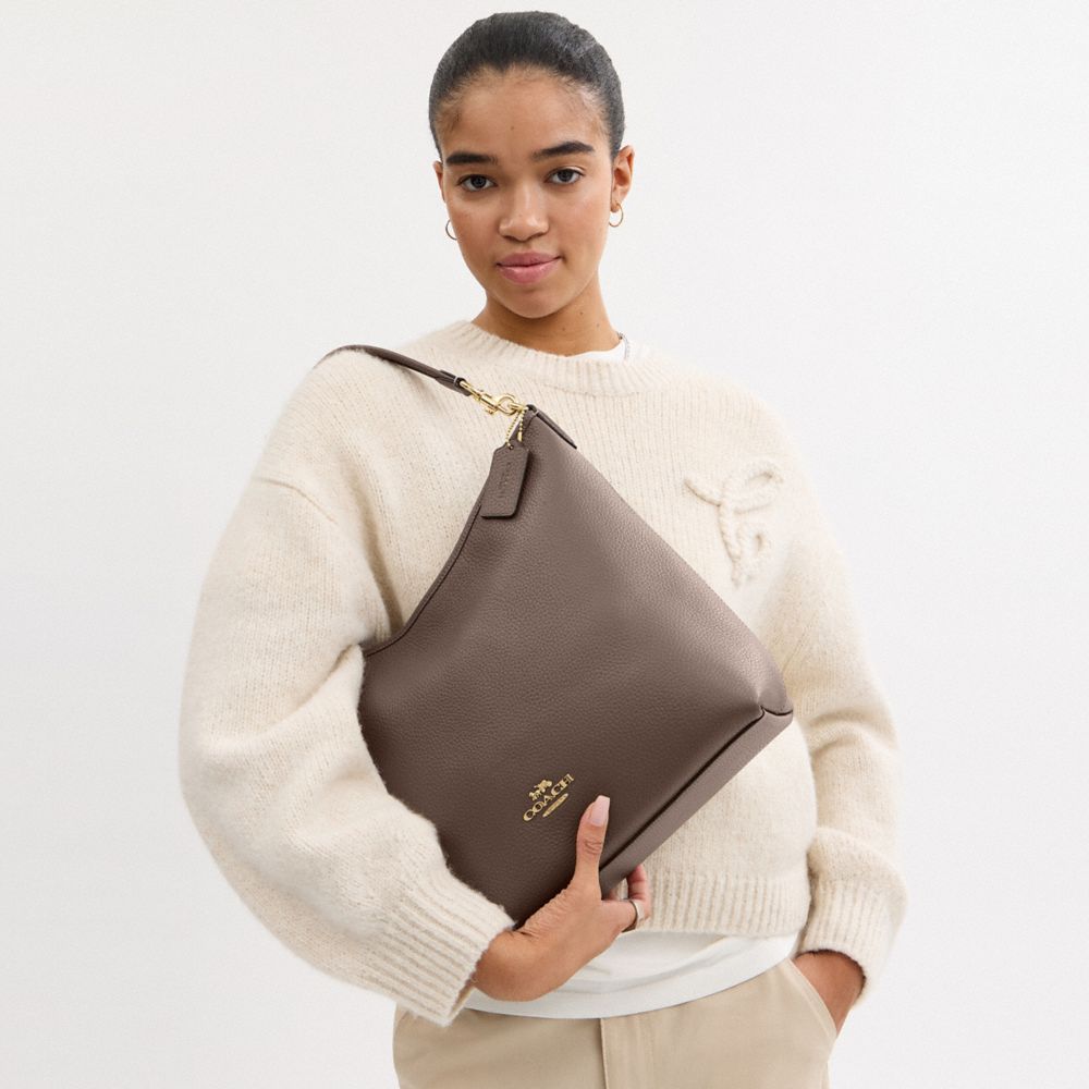 COACH®,Laurel Large Shoulder Bag,Leather,Shoulder Bag,Logo,Metal,Casual,Brown,Detail View