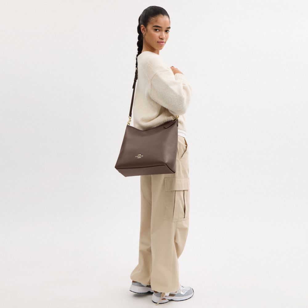 COACH®,Laurel Large Shoulder Bag,Leather,Shoulder Bag,Logo,Metal,Casual,Brown,Detail View