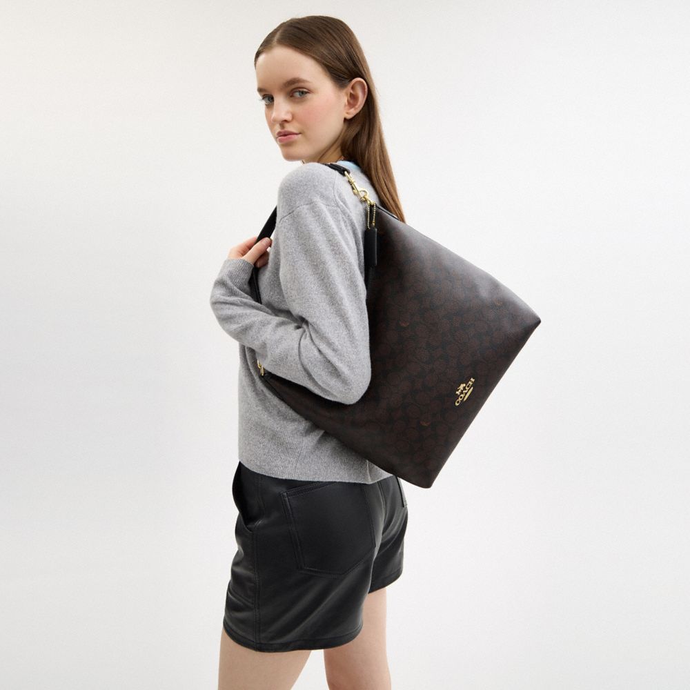 COACH®,Laurel Large Shoulder Bag In Signature Canvas,Canvas,Shoulder Bag,Casual,Brown,Detail View