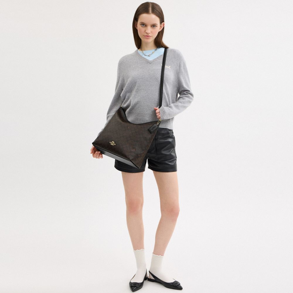 COACH®,Laurel Large Shoulder Bag In Signature Canvas,Canvas,Shoulder Bag,Casual,Brown,Detail View