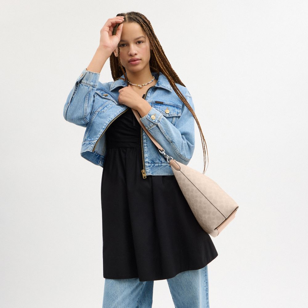 COACH®,Laurel Large Shoulder Bag In Signature Canvas,Canvas,Shoulder Bag,Casual,,Detail View