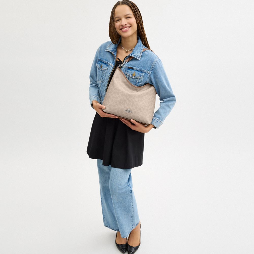 COACH®,Laurel Large Shoulder Bag In Signature Canvas,Canvas,Shoulder Bag,Casual,,Detail View