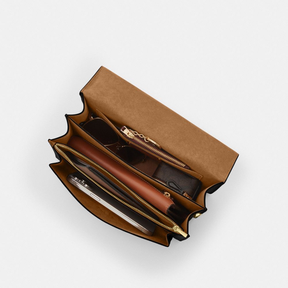 COACH®,Klare Top Handle Bag In Signature Canvas,Canvas,Leather,Satchel,Color Block,Day Party,Work,Black,Inside View,Top View