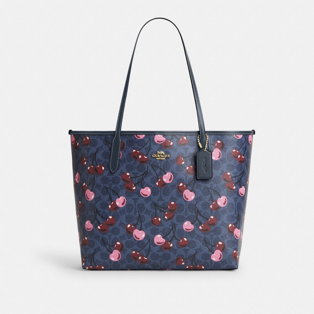 COACH®,City Tote Bag In Signature Canvas With Cherry Print,,Front View