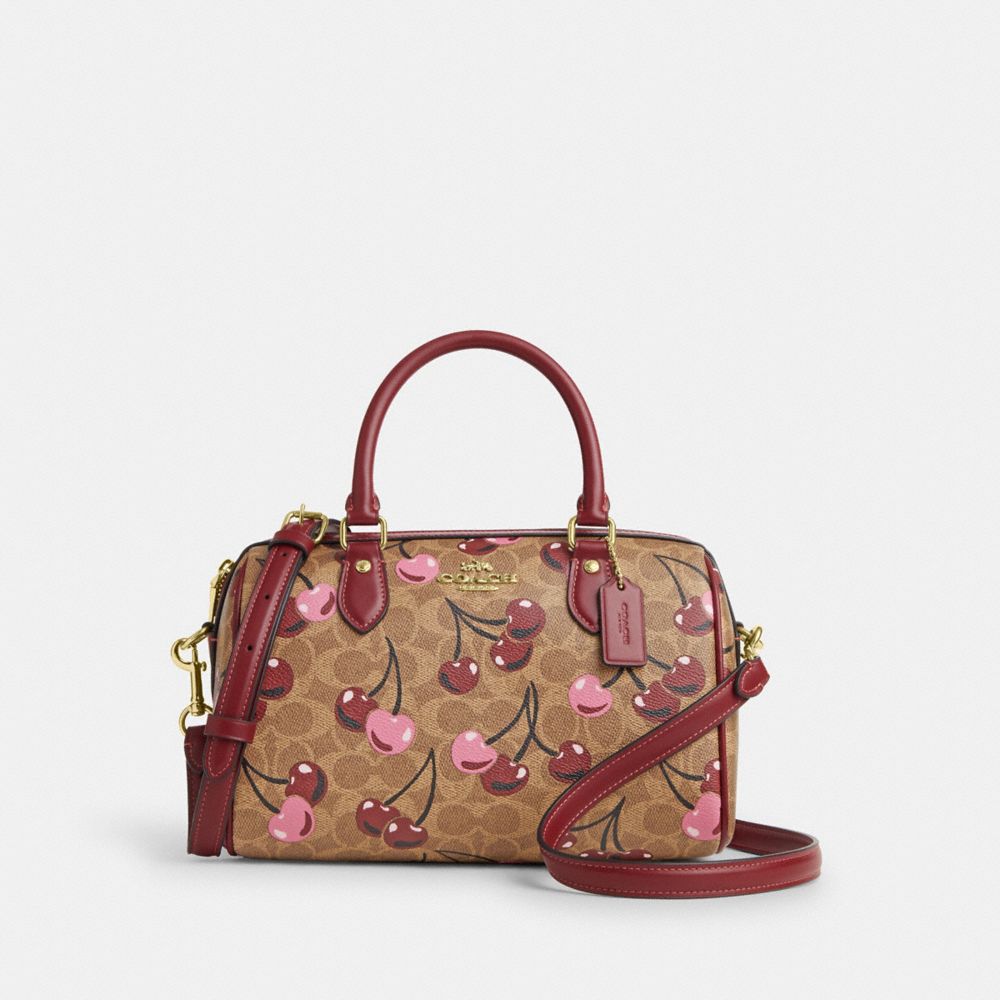 COACH®,Rowan Satchel Bag In Signature Canvas With Cherry Print,,Front View