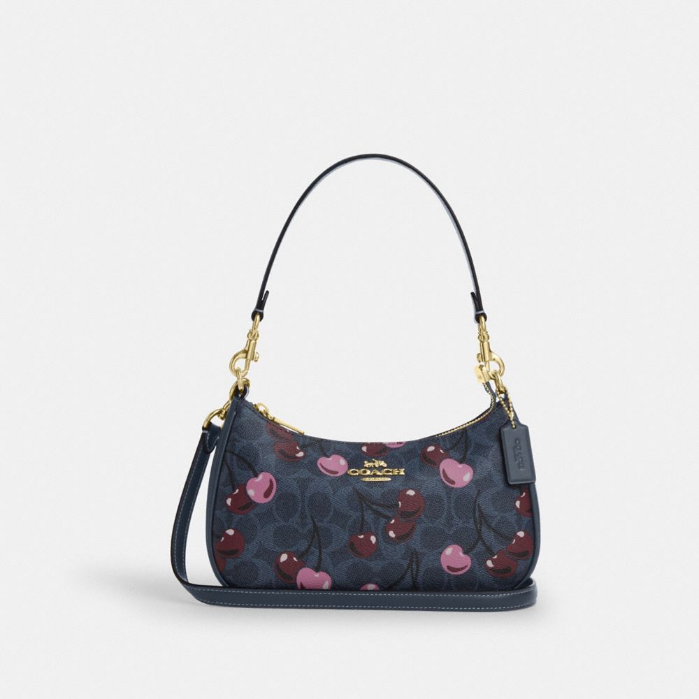 COACH®,Teri Shoulder Bag In Signature Canvas With Cherry Print,,Front View