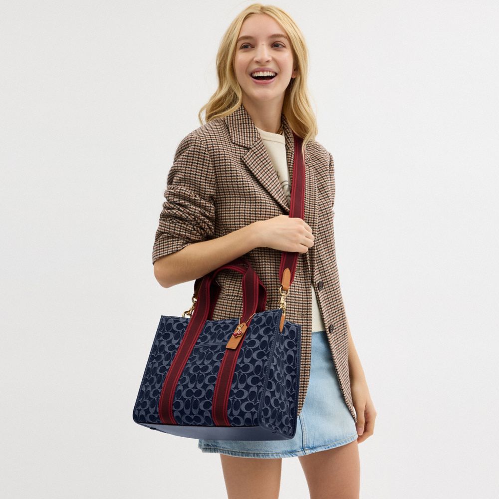 COACH®,Smith Tote Bag In Signature Denim,Cotton,Denim,Tote,Stripe,Casual,Multi Color,Detail View