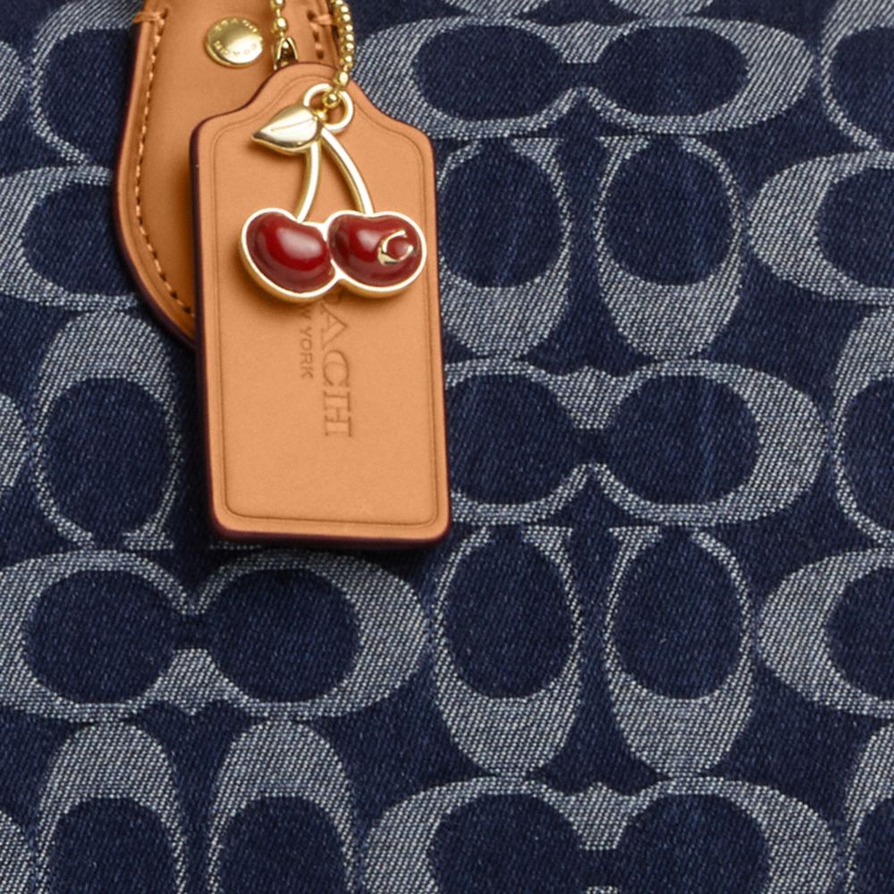 COACH®,Rowan Large Satchel Bag In Signature Canvas,Cotton,Denim,Leather,Satchel,Color Block,Metal,Casual,Work,Navy,Closer View