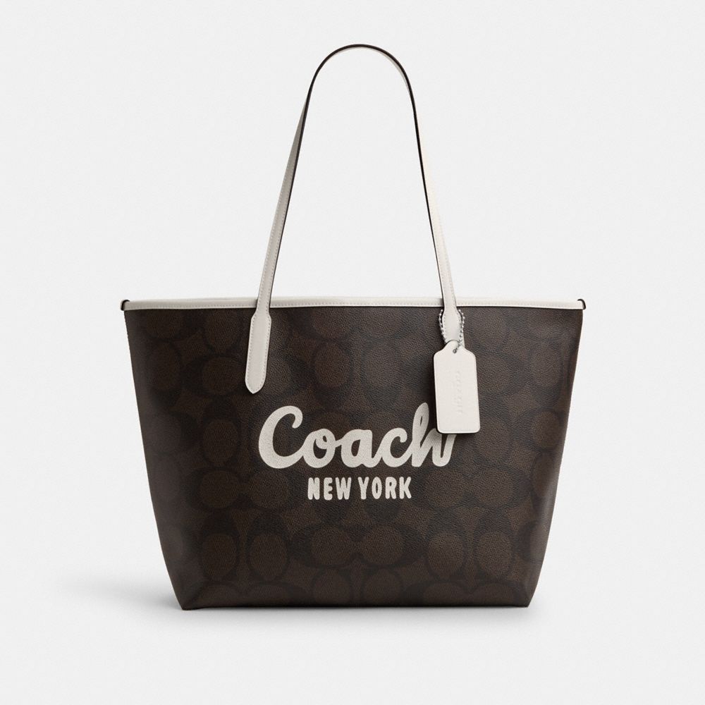 COACH®,シティ トート バッグ・コーチ グラフィック,トートバッグ,ｼﾙﾊﾞｰ/ｳｫﾙﾅｯﾄ/ﾁｮｰｸ