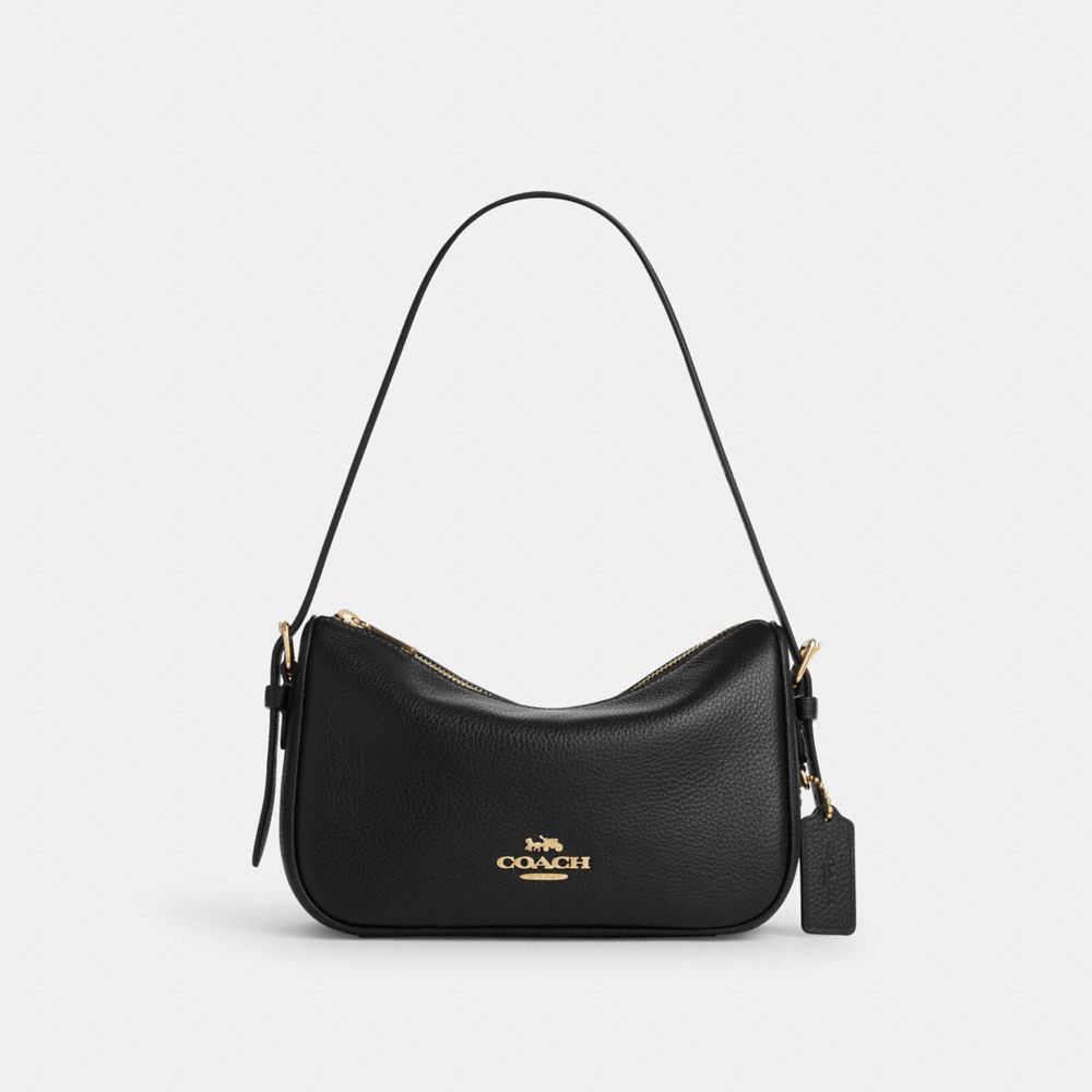 COACH®,Kailey Shoulder Bag,Leather,Shoulder Bag,Embossed,Metal,Logo,Adjustable,Casual,Black,Front View