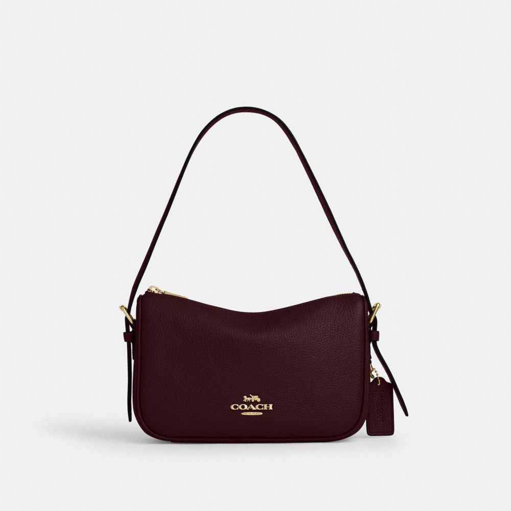 COACH®,Kailey Shoulder Bag,Leather,Shoulder Bag,Embossed,Metal,Logo,Adjustable,Casual,Maroon,Front View