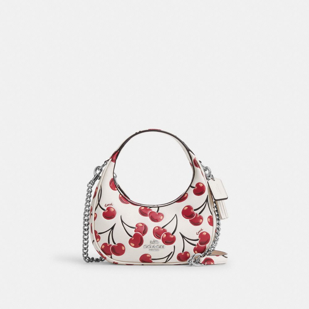 COACH®,MINI SAC BANDOULIÈRE CARMEN AVEC IMPRIMÉ CERISE,Argent/Craie multi,Front View