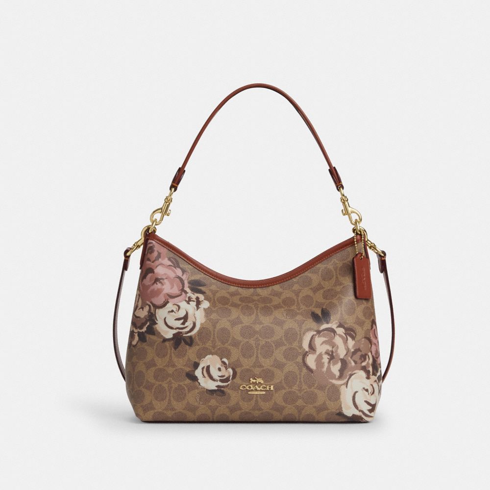 COACH®,Laurel Shoulder Bag In Signature Canvas With Rose Print,,Front View