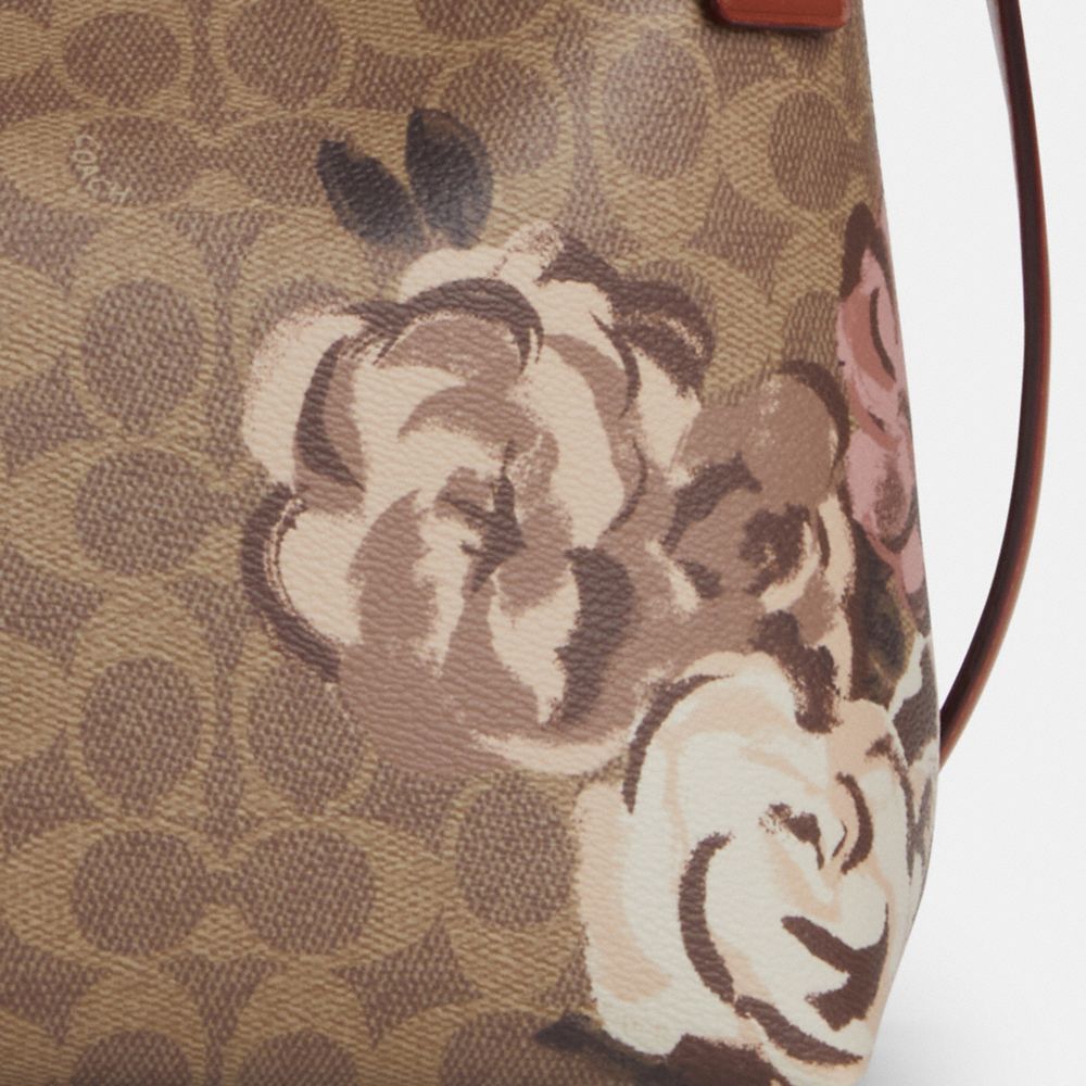 COACH®,Laurel Shoulder Bag In Signature Canvas With Rose Print,Canvas,Shoulder Bag,Piping,Adjustable,Casual,Brown