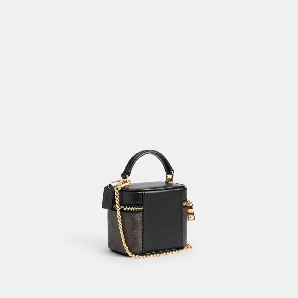 COACH®,Ava Crossbody Bag In Signature Canvas,Canvas,Leather,Crossbody,Color Block,Day Party,Black,Angle View