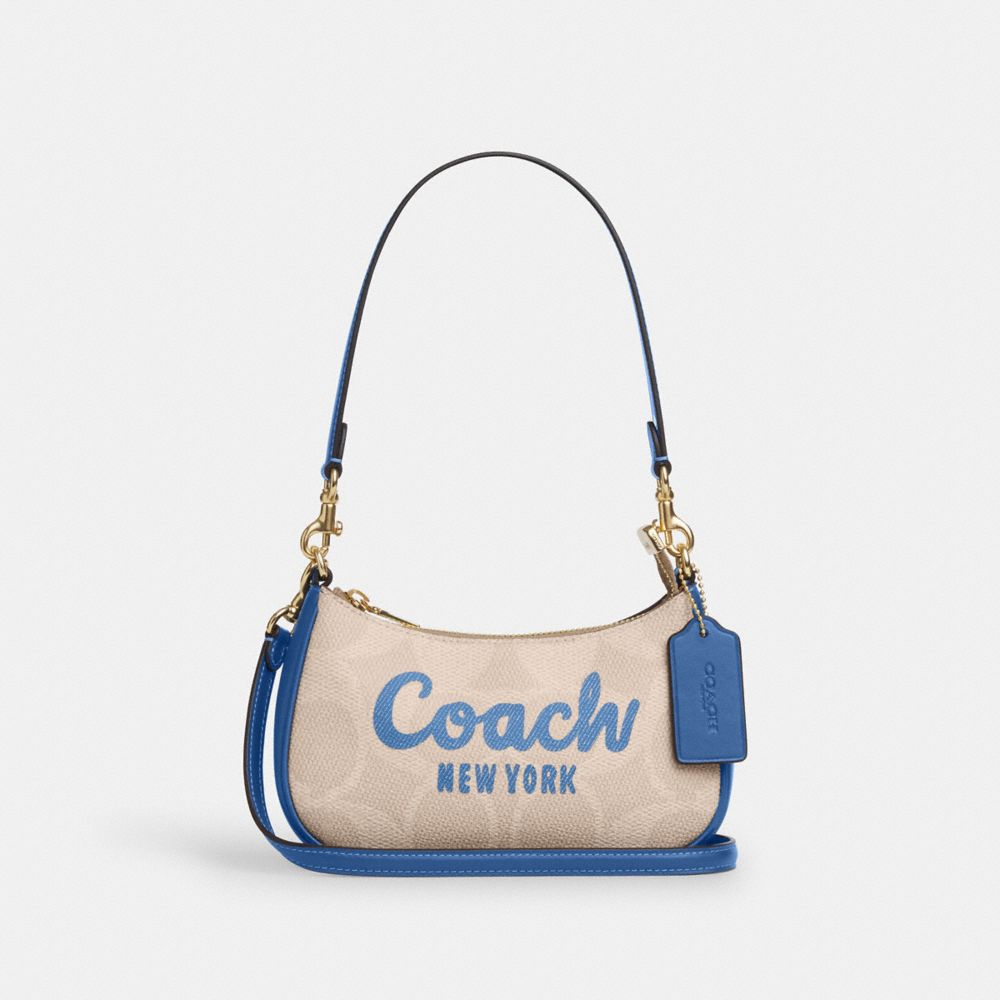 COACH®,Teri Mini Crossbody Bag In Signature Canvas With Coach Graphic,Canvas,Crossbody,Color Block,Casual,Beige,Front View