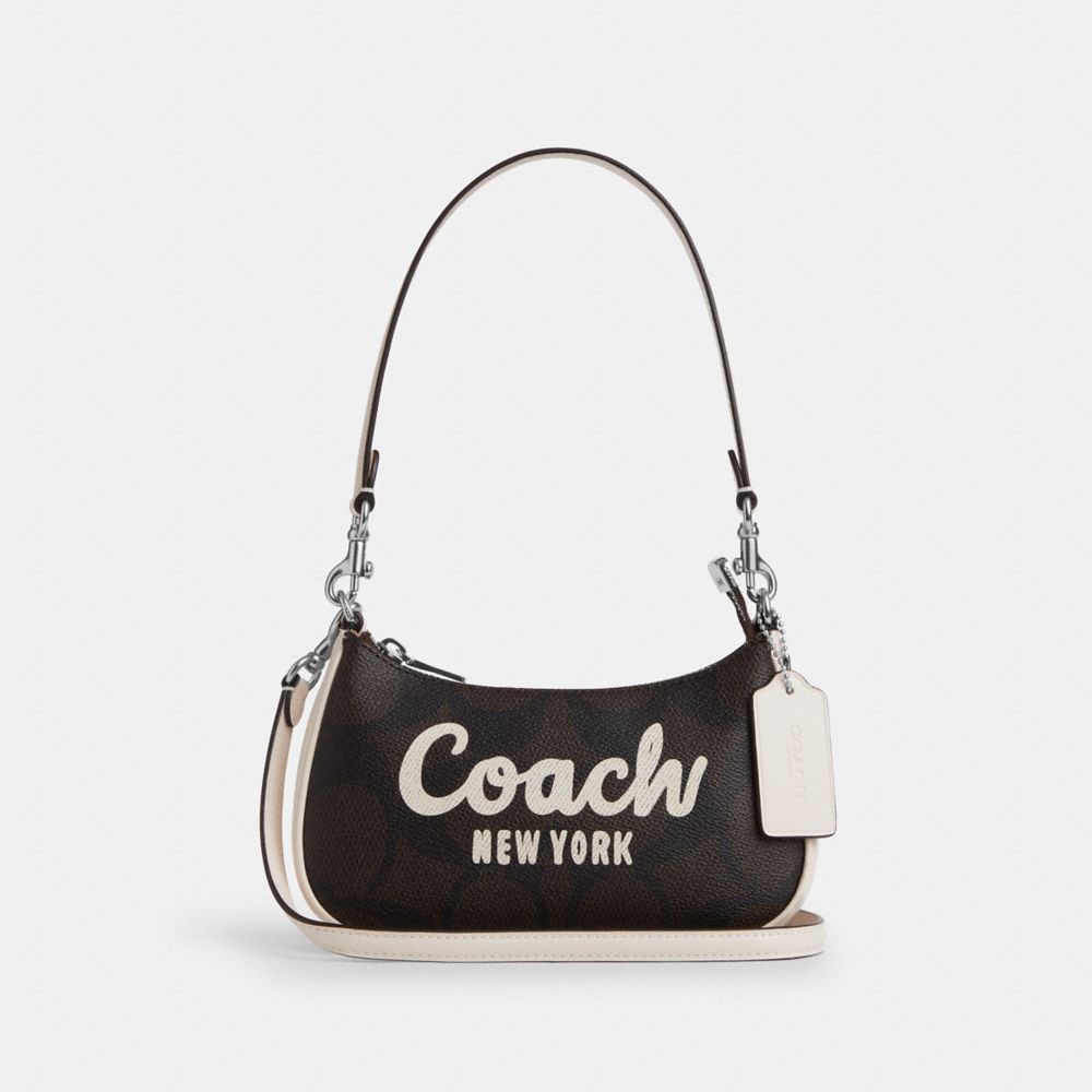 COACH®,Teri Mini Crossbody Bag In Signature Canvas With Coach Graphic,Canvas,Crossbody,Color Block,Casual,Black,Front View