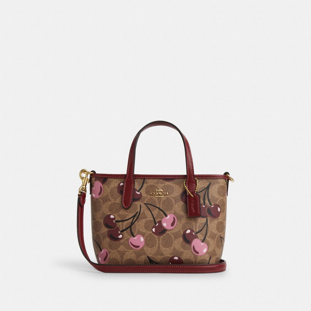 COACH®,City Mini Tote Bag In Signature Canvas With Cherry Print,,Front View