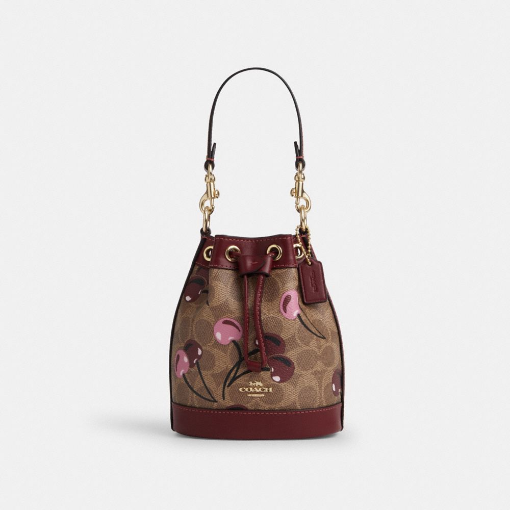 COACH®,Mini Bucket Bag In Signature Canvas With Cherry Print,,Front View