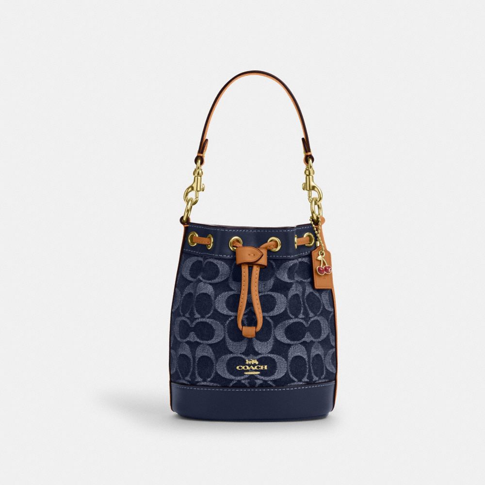 COACH®,Mini Bucket Bag In Signature Denim,,Front View