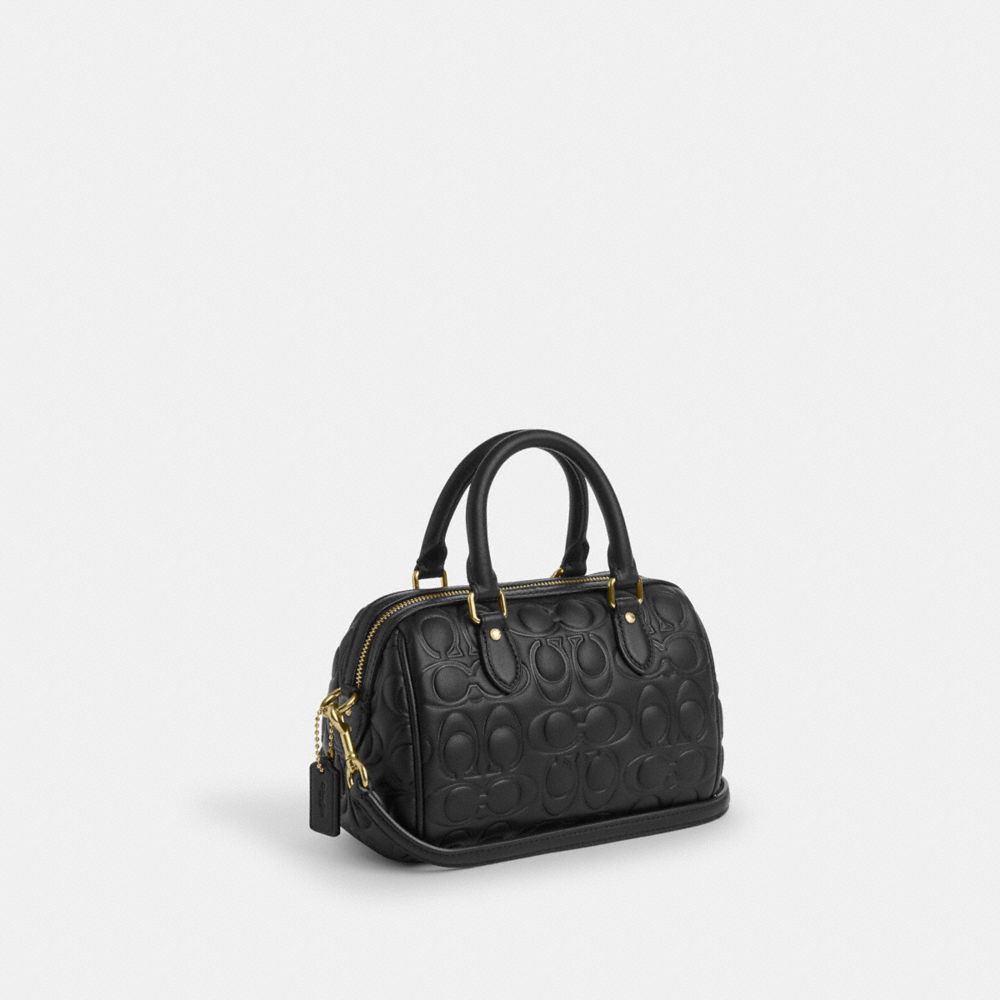 COACH®,Mini Rowan Crossbody Bag In Signature Leather,Leather,Bowler Bag,Casual,Black,Angle View