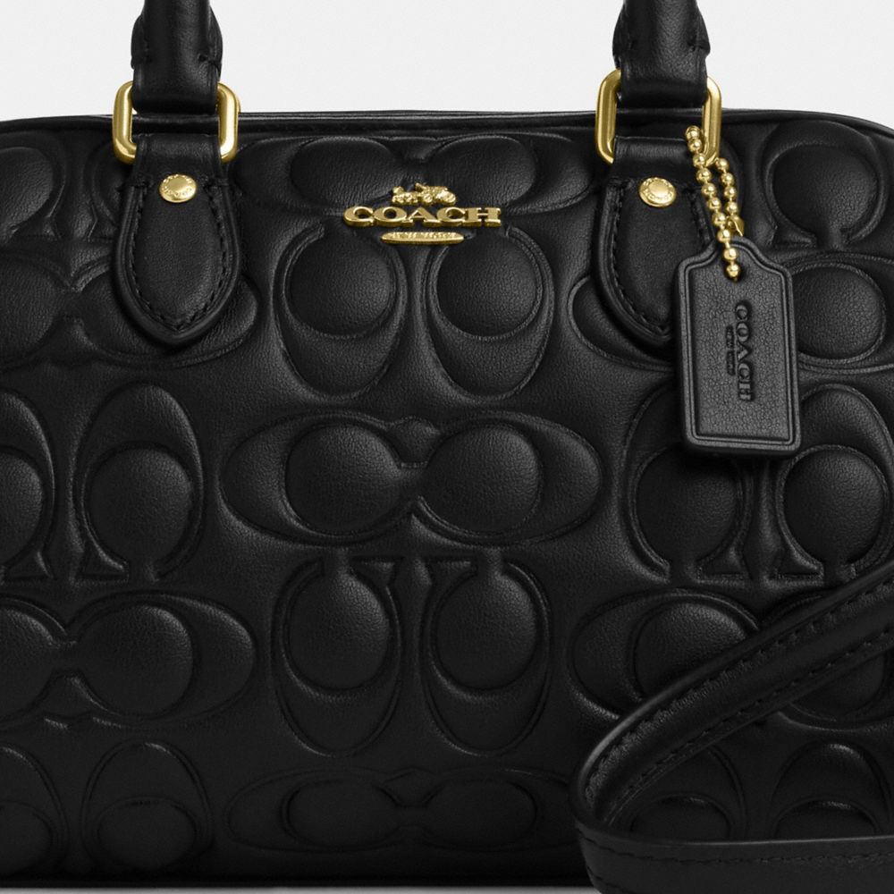 COACH®,Mini Rowan Crossbody Bag In Signature Leather,Leather,Bowler Bag,Casual,Black