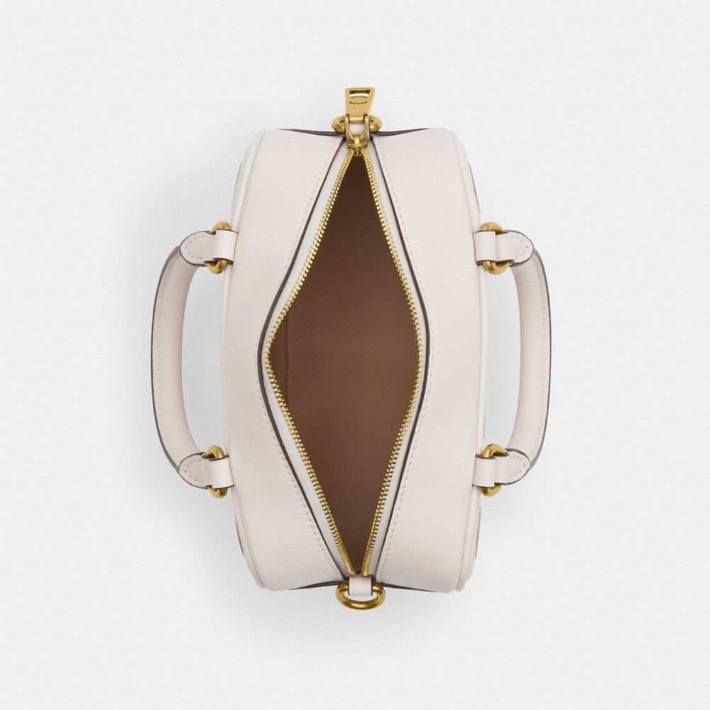 COACH®,Satchel Crossbody Bag With Grommets,Leather,Crossbody,Grommet,Metal,Embossed,Logo,Day Party,White,Inside View,Top View