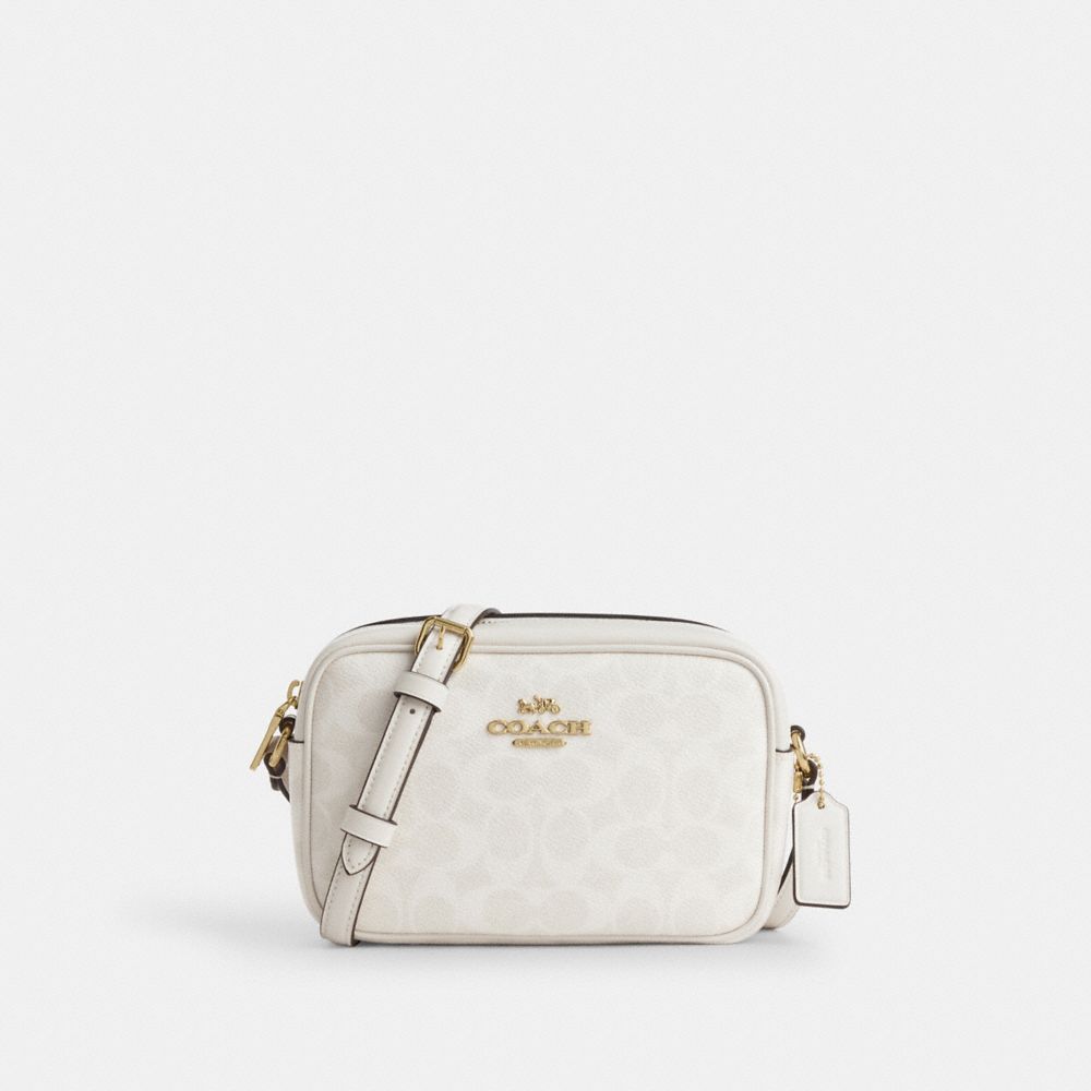 COACH®,Mini Jamie Camera Bag In Signature Canvas,Canvas,Camera Bag,Adjustable,Casual,White,Front View