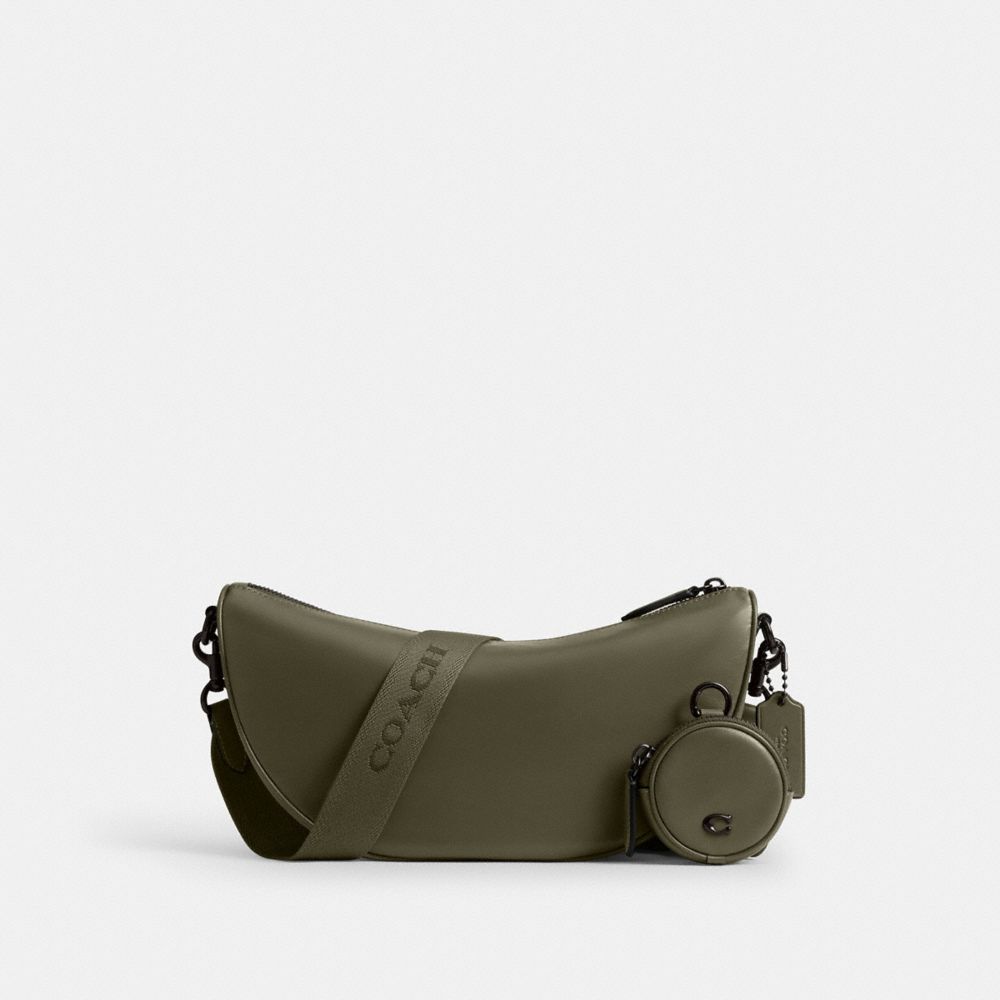 COACH®,Hall Soft Sling Bag,Crossbody,Coin,Logo,Word Embellishment,Embossed,Metal,Casual,Olive,Front View