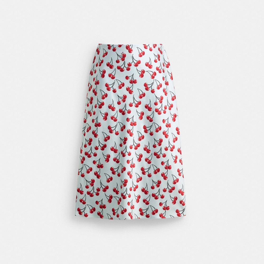 COACH®,Cherry Print Midi Skirt,,Front View