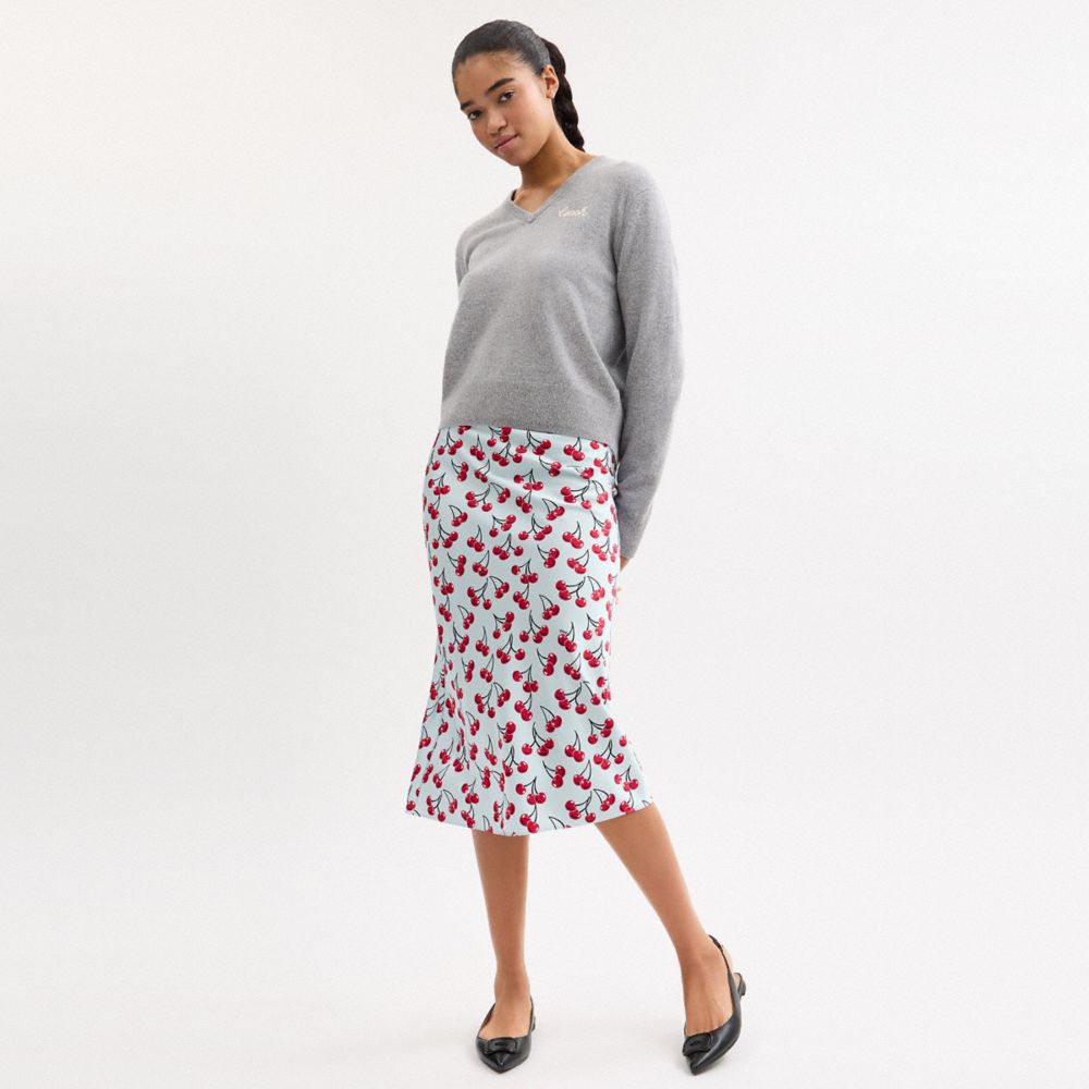 COACH®,Cherry Print Midi Skirt,,Scale View