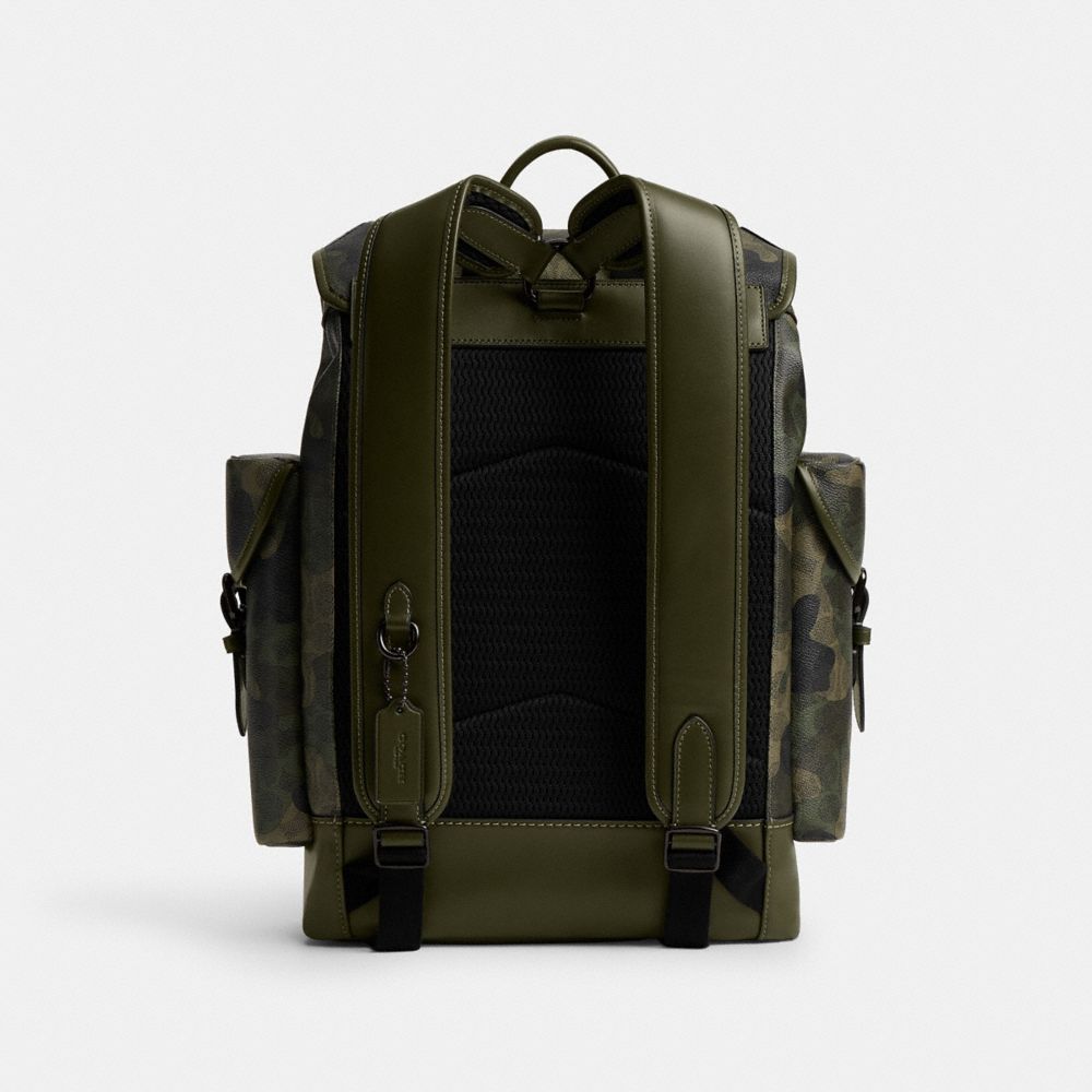 COACH®,Hitch Backpack In Signature Camo Print,Leather,Canvas,Backpack,Casual,Multi Color,Back View