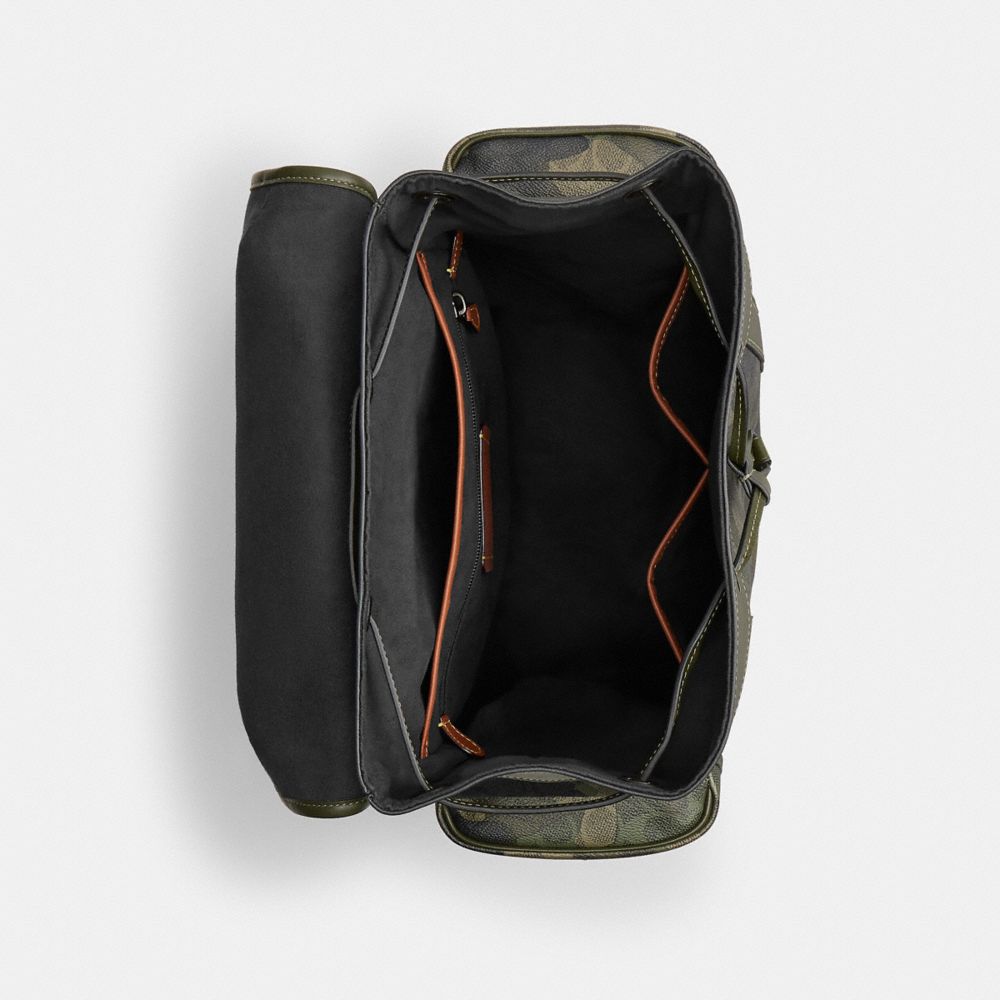 COACH®,Hitch Backpack In Signature Camo Print,Leather,Canvas,Backpack,Casual,Multi Color,Inside View,Top View