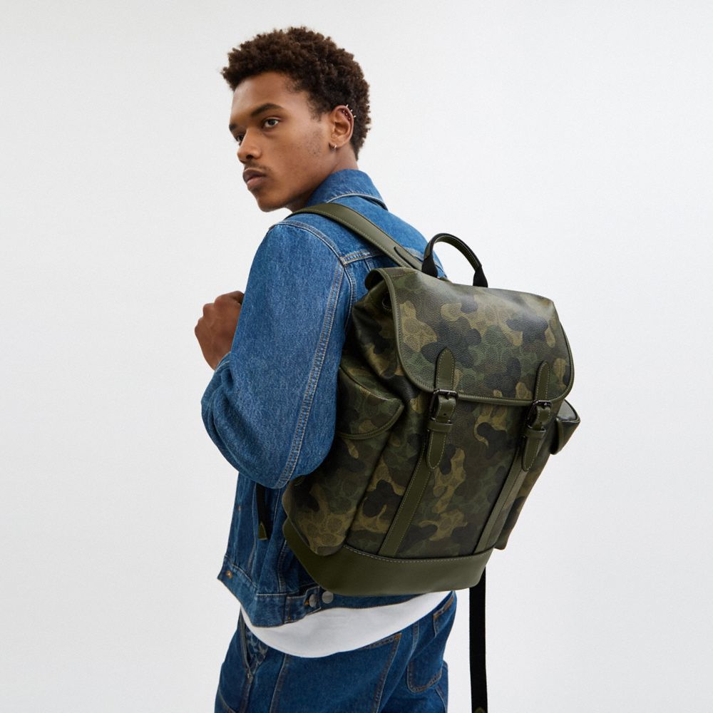 COACH®,Hitch Backpack In Signature Camo Print,Leather,Canvas,Backpack,Casual,Multi Color,Detail View