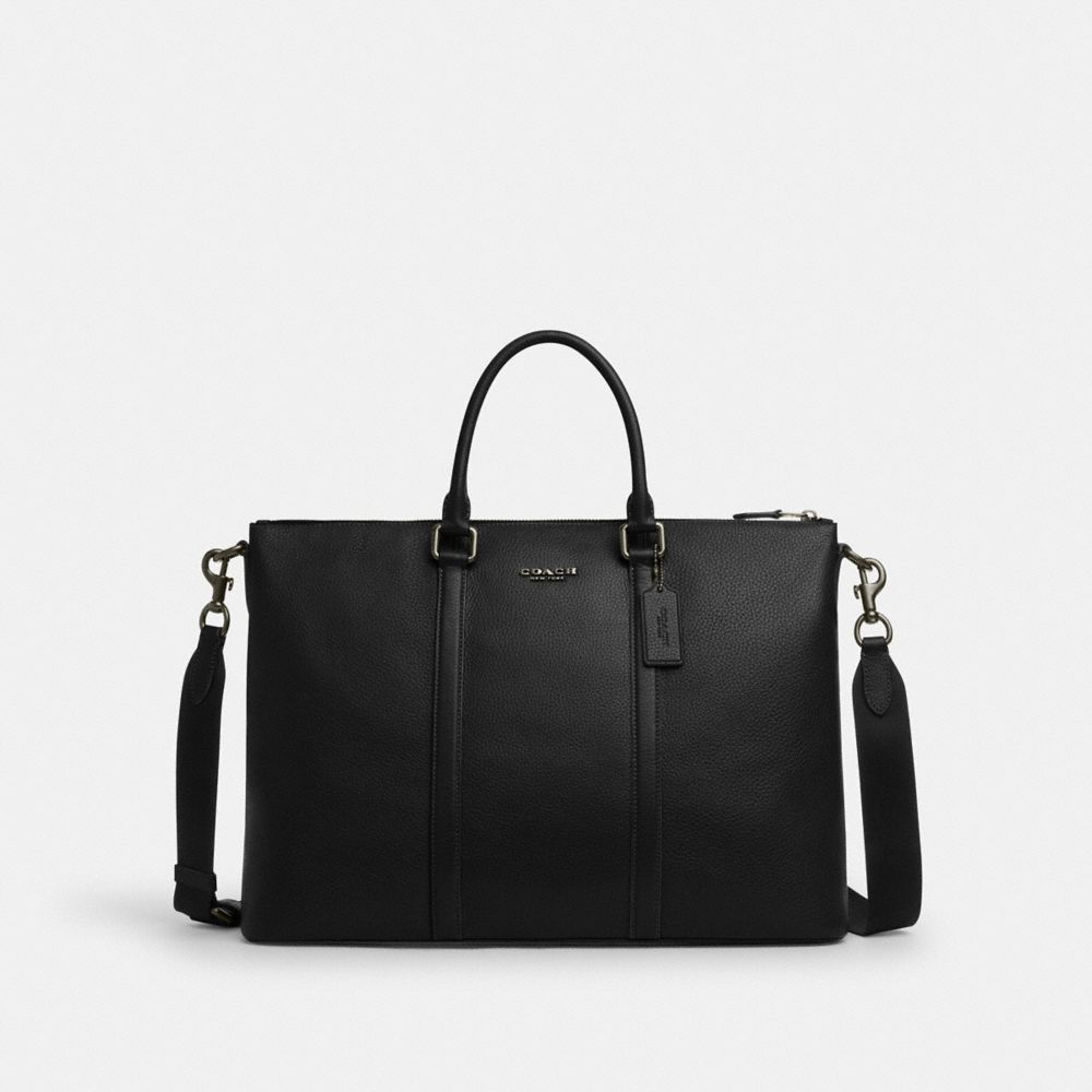 COACH®,Caleb Work Bag,Tote,Logo,Metal,Work,Black,Front View