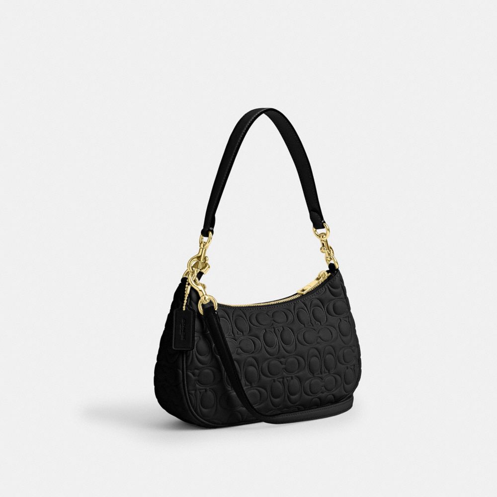 COACH®,Teri Shoulder Bag In Signature Leather,Leather,Shoulder Bag,Casual,Black,Angle View