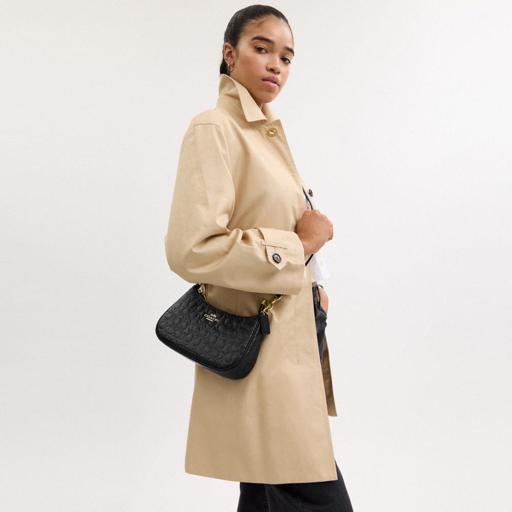 COACH®,Teri Shoulder Bag In Signature Leather,Leather,Shoulder Bag,Casual,Black,Detail View
