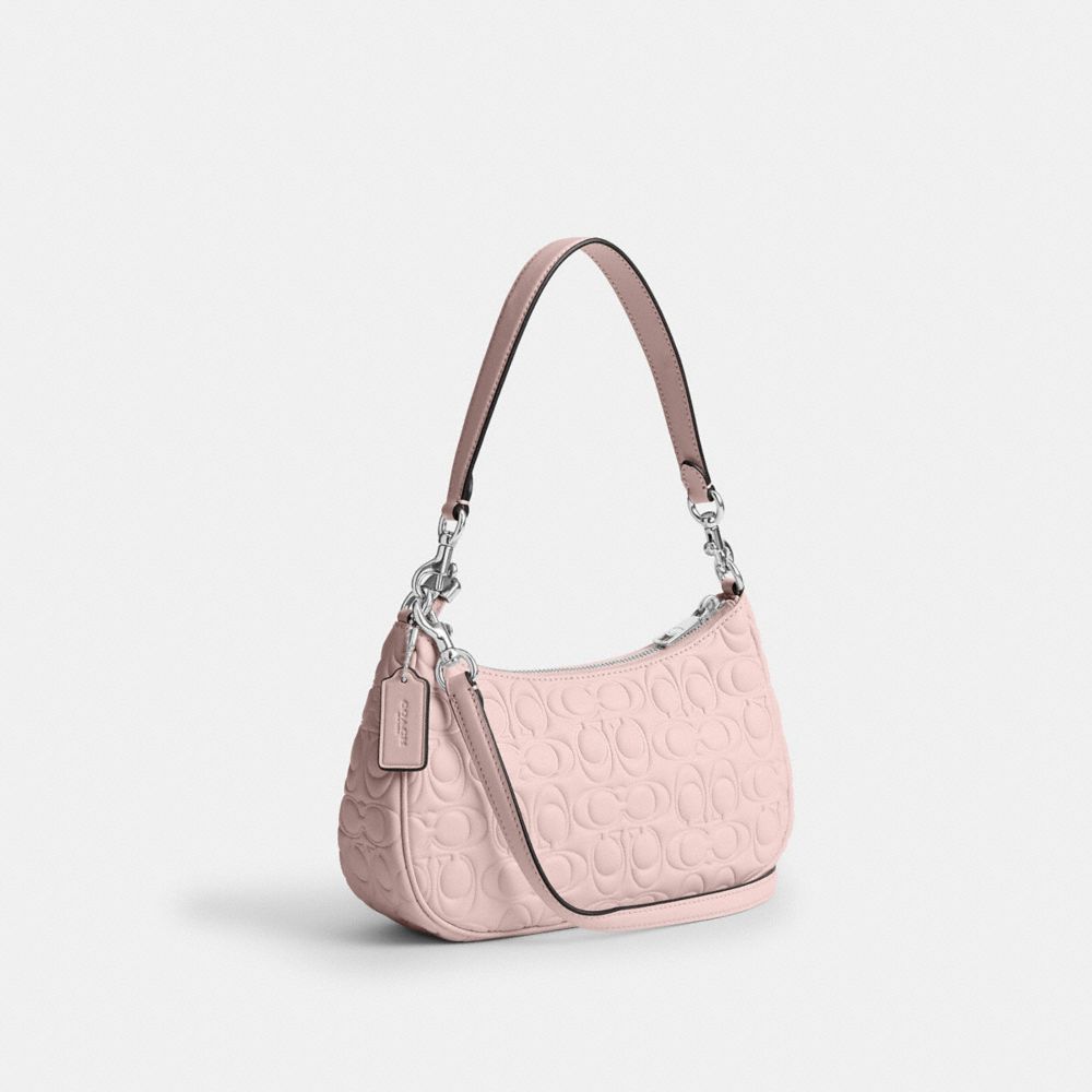 COACH®,Teri Shoulder Bag In Signature Leather,Leather,Shoulder Bag,Casual,Pink,Angle View