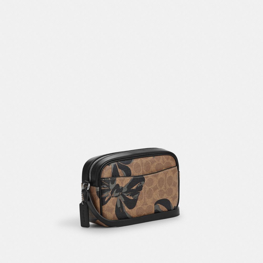 COACH®,Mini Jamie Camera Bag In Signature Canvas With Bow Print,Leather,Canvas,Camera Bag,Adjustable,Casual,Beige,Angle View