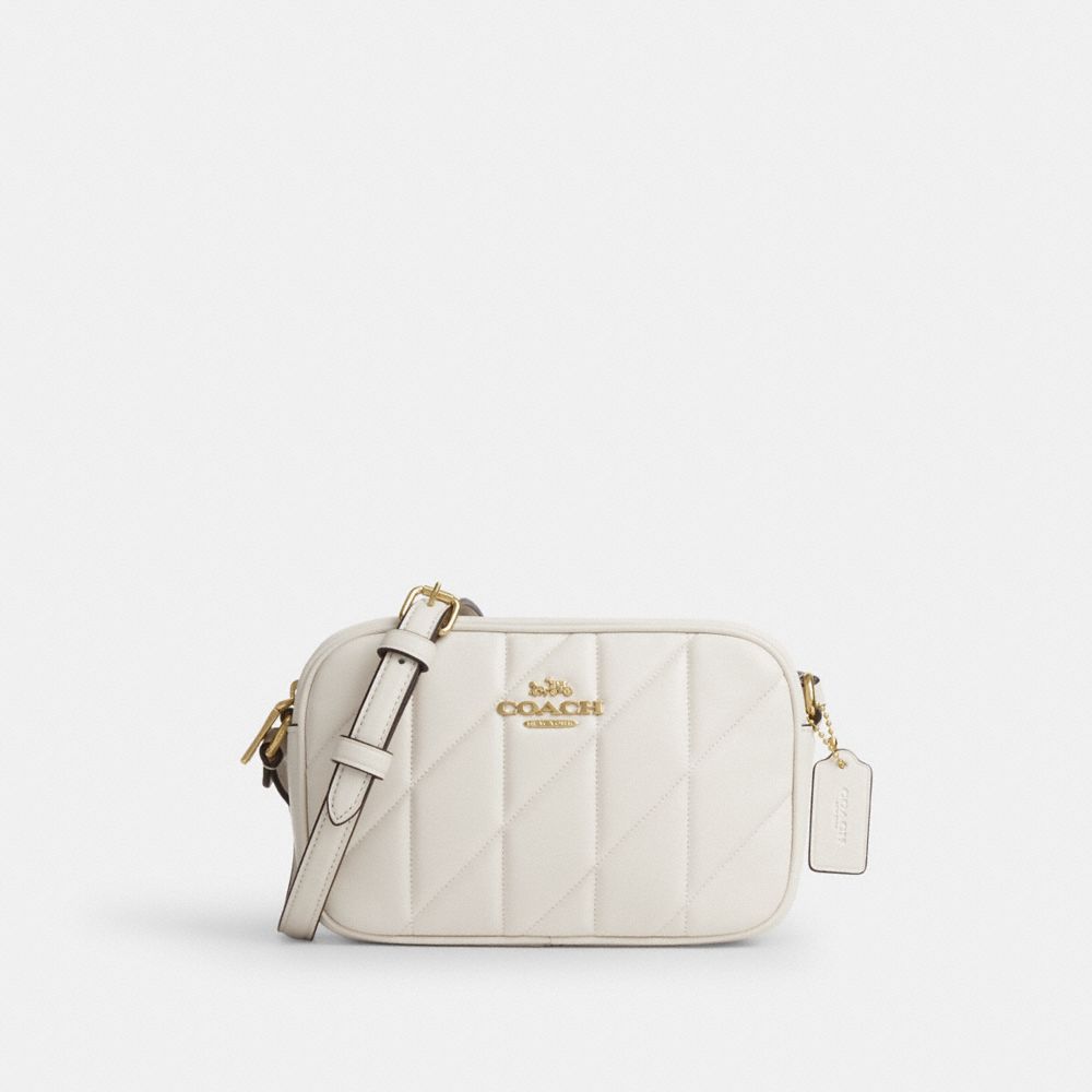 COACH®,Mini Jamie Camera Bag With Quilting,Camera Bag,Embossed,Metal,Logo,Adjustable,Casual,White,Front View