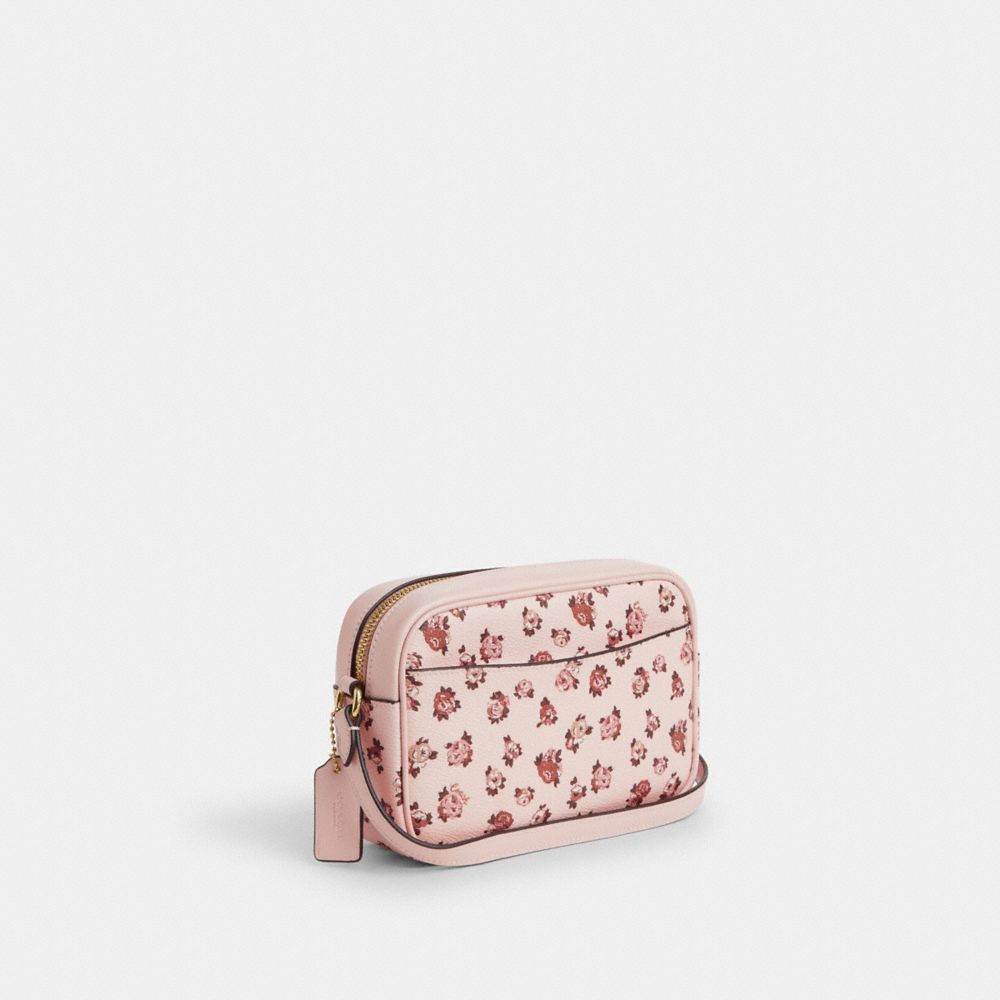 COACH®,Mini Jamie Camera Bag With Rose Print,Leather,Camera Bag,Metal,Logo,Adjustable,Casual,Pink,Angle View