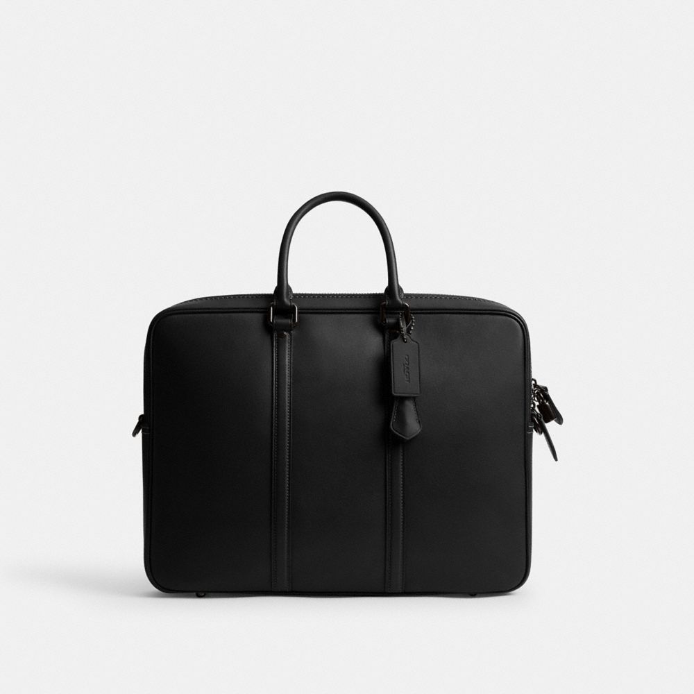 COACH®,Metropolitan Workbag,Leather,Briefcase,Embossed,Logo,Work,Black,Front View