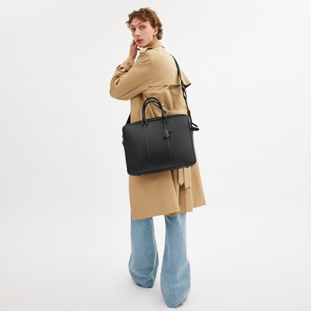 COACH®,Metropolitan Workbag,Leather,Briefcase,Embossed,Logo,Work,Black,Detail View