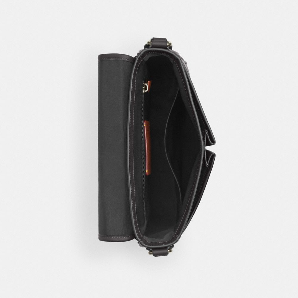 COACH®,Sprint Map Bag 25,Calfskin Leather,Crossbody,Applique,Logo,Adjustable,Casual,Black,Inside View,Top View