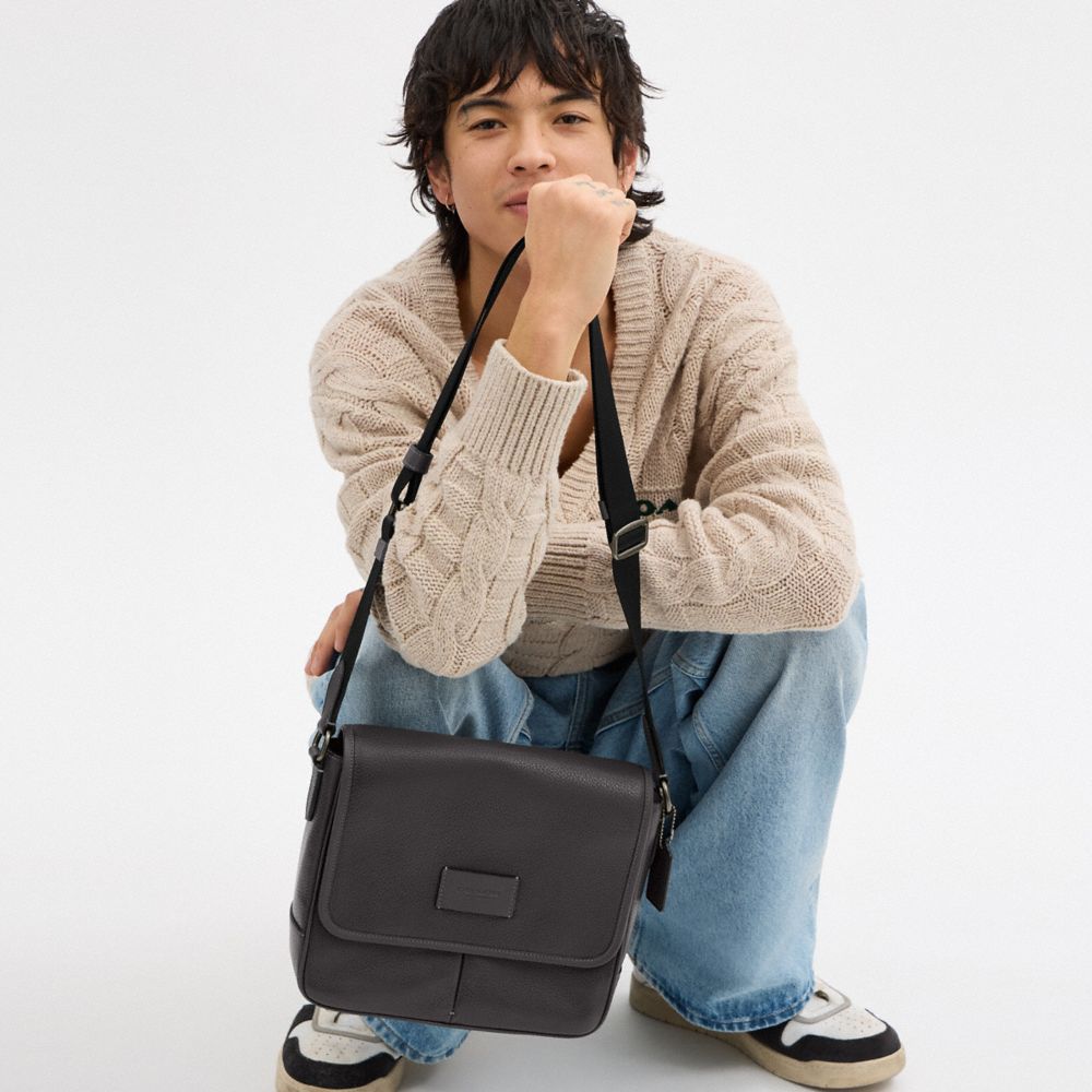 COACH®,Sprint Map Bag 25,Calfskin Leather,Crossbody,Applique,Logo,Adjustable,Casual,Black,Detail View