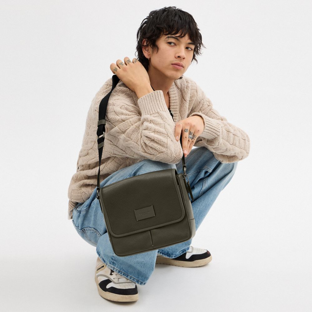 COACH®,Sprint Map Bag 25,Calfskin Leather,Crossbody,Applique,Logo,Adjustable,Casual,Black,Detail View