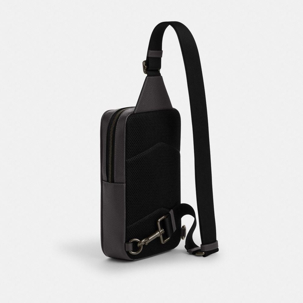 COACH®,Sullivan Pack,Leather,Calfskin Leather,Slingback,Embossed,Logo,Adjustable,Casual,Black,Angle View
