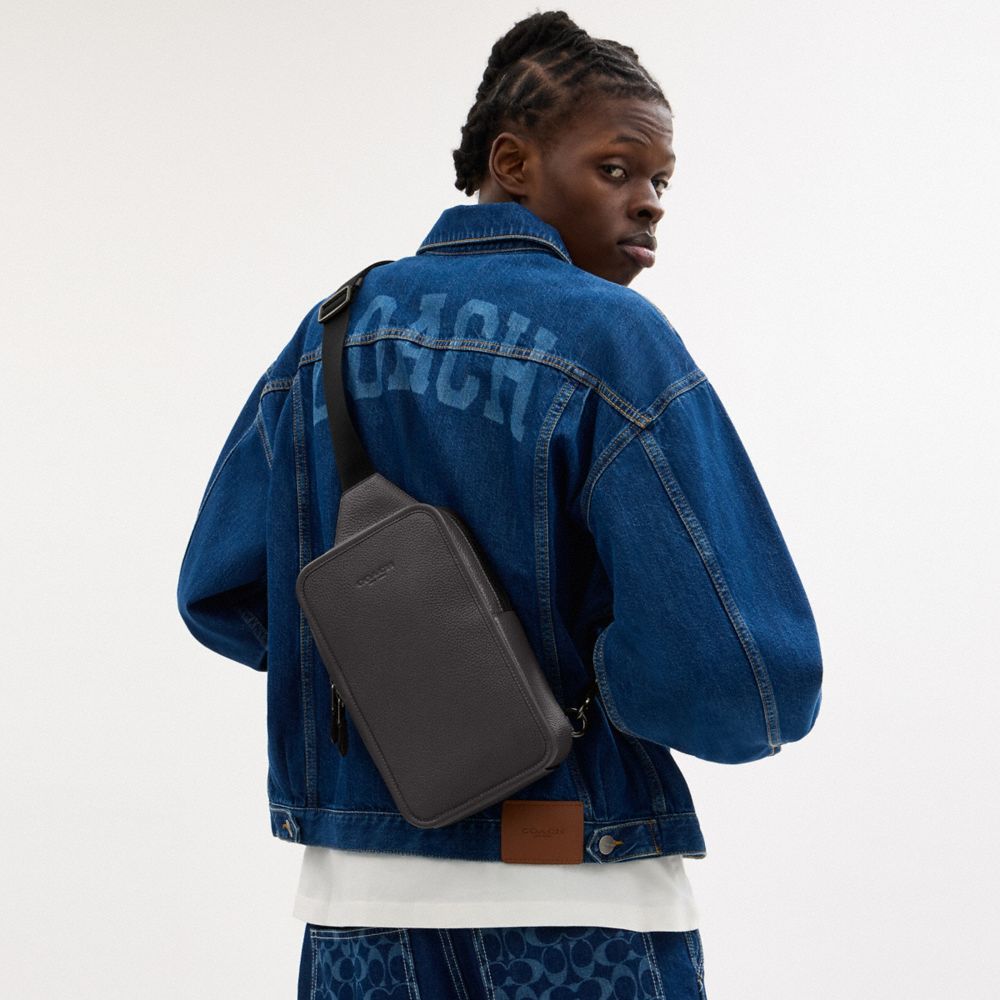 COACH®,Sullivan Pack,Leather,Calfskin Leather,Slingback,Embossed,Logo,Adjustable,Casual,Black,Detail View